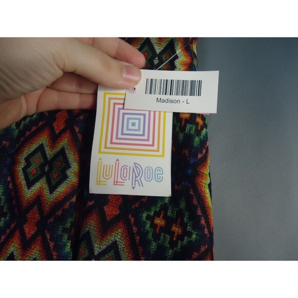 Lularoe Madison Skirt With Pockets Bold Multicolored Geometric Print Size L New - Picture 4 of 8